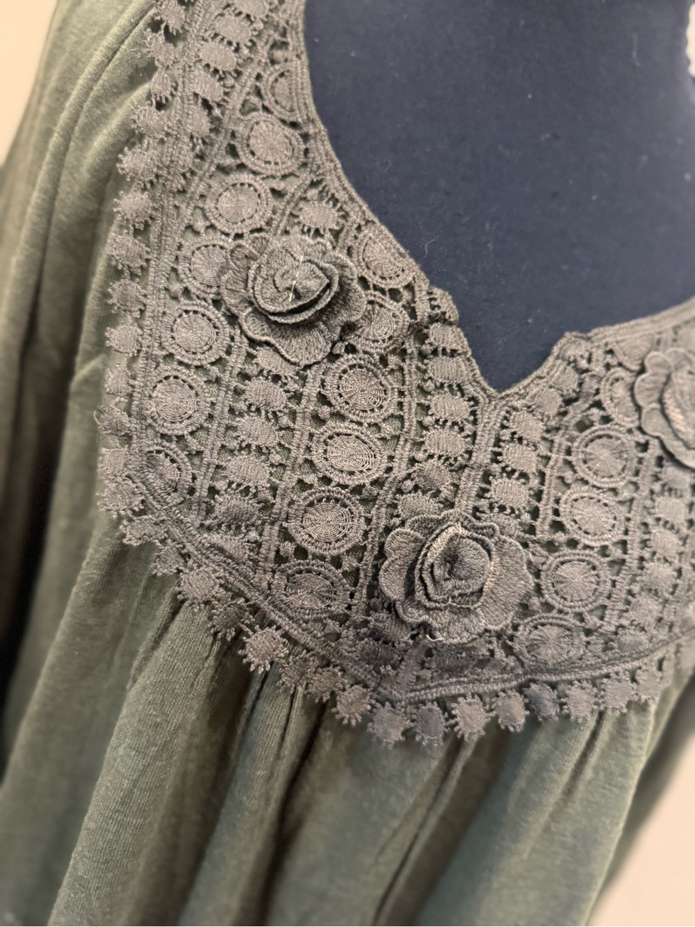 entro Olive Green Crochet Yoke Tunic